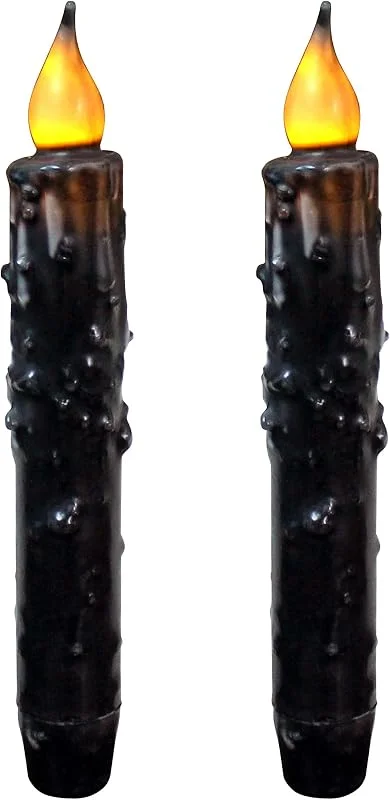 CVHOMEDECO. Velas cónicas LED de cera real sumergidas a mano, funciona con pilas, decoración primitiva de luces sin llama, 6.75 pulgadas, negro mate, 2 unidades en un paquete — Cena a la luz de velas