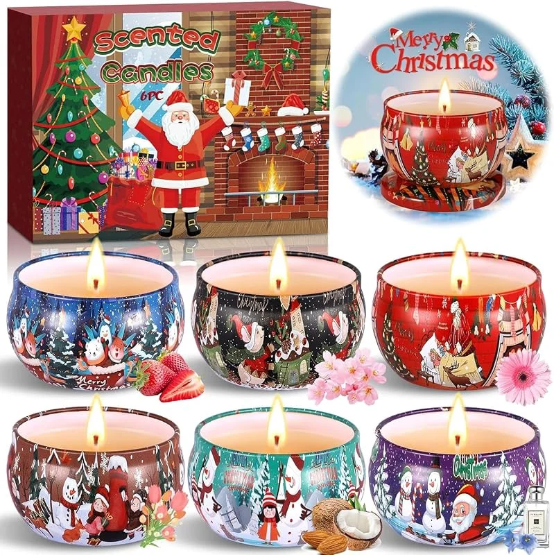MTINRNI Velas Perfumadas, 6 pcs Cera de Soja 100% Natural, Velas Aromaticas Perfumadas Navideñas Juego de regalo, Aliviar el Estrés, para Yoga, Baño, Dormitorio, Boda Navidad Cumpleaños Día de San Valentín. — Cena a la luz de velas