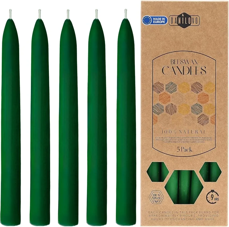 Visita la tienda de Danilovo Danilovo Velas de Cera de Abeja Natural – Pack de Vela Cónica Verde 5 pz - Velas Sostenibles de Larga Duración Aroma a Miel — Cena a la luz de velas