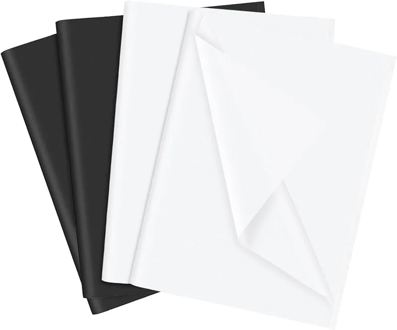 LZRinue 60 Hojas de Papel de Seda Blanco y Negro, 35 x 50 cm - Papel de Seda para Envolver Regalos de Cumpleaños, Boda y Manualidades DIY — Envoltorio regalo