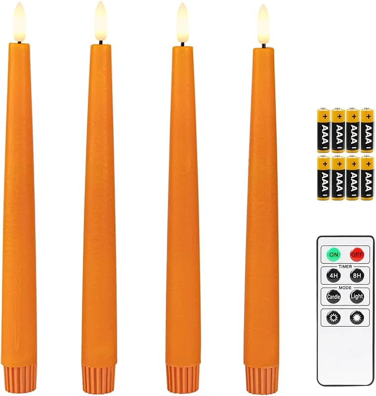 Visita la tienda de Fanna Fanna Velas cónicas en color naranja con temporizador, candelabros LED que funcionan con pilas para Halloween y otoño, mando a distancia y pilas incluidas, Altura 24, 5cm — Cena a la luz de velas