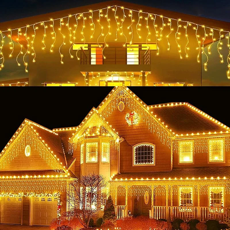 Micacorn Navidad Luces de Carámbano 10M 336LEDs Cadena Luces Cortina de Luz 56Pcs 8 Modos Impermeables Guirnaldas Luminosas para Casa Jardín Habitación Fiesta Navidad decoración — Luces Navidad
