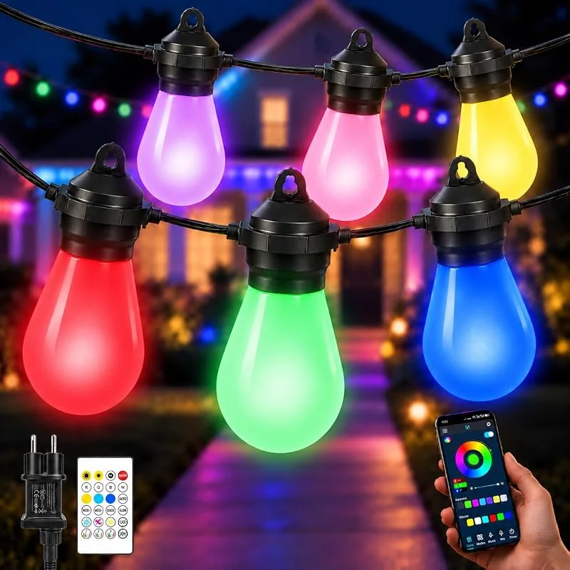 Visita la tienda de MMEEVT Meevt Guirnalda Luces Exterior RGB 15M, Luces LED Jardín Regulables S14 — Luces Navidad