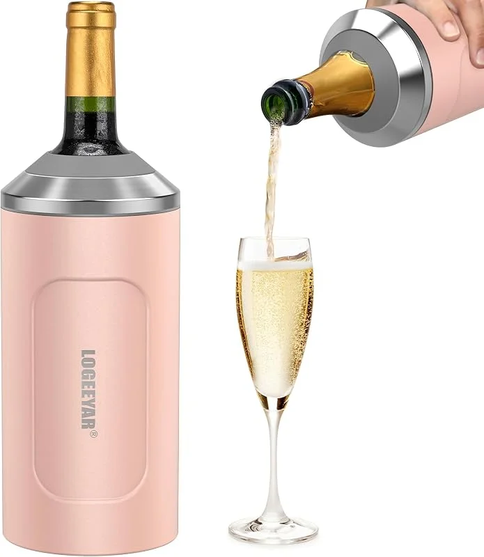Itslife Enfriador de Vino con Tapa 750 ml, Acero Inoxidable Enfriador de Champán Portátil, Enfriador de Botellas de Vino y Champán, Aislado al Vacío, Regalos para Amantes del Vino (Rosa) — Vino y mesa festiva