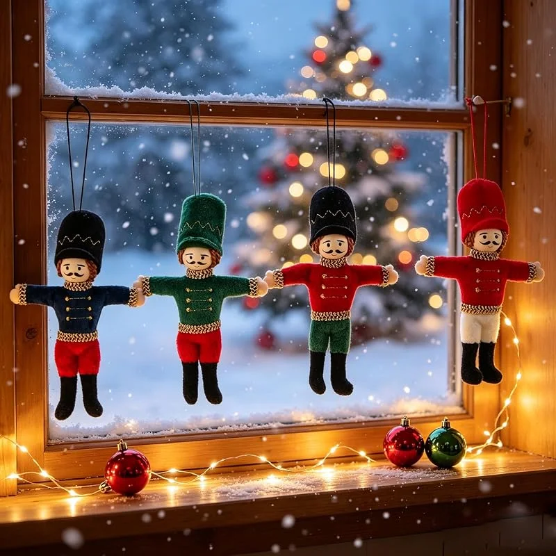 Axrye Mini Figuras de Cascanueces de Peluche, Adornos Colgantes para Árbol de Navidad, Decoración Navideña de Soldaditos Cascanueces Navidad de 14cm, Regalo para Hogar, Fiesta y Festival, 4 Piezas — Decoracion Navidad