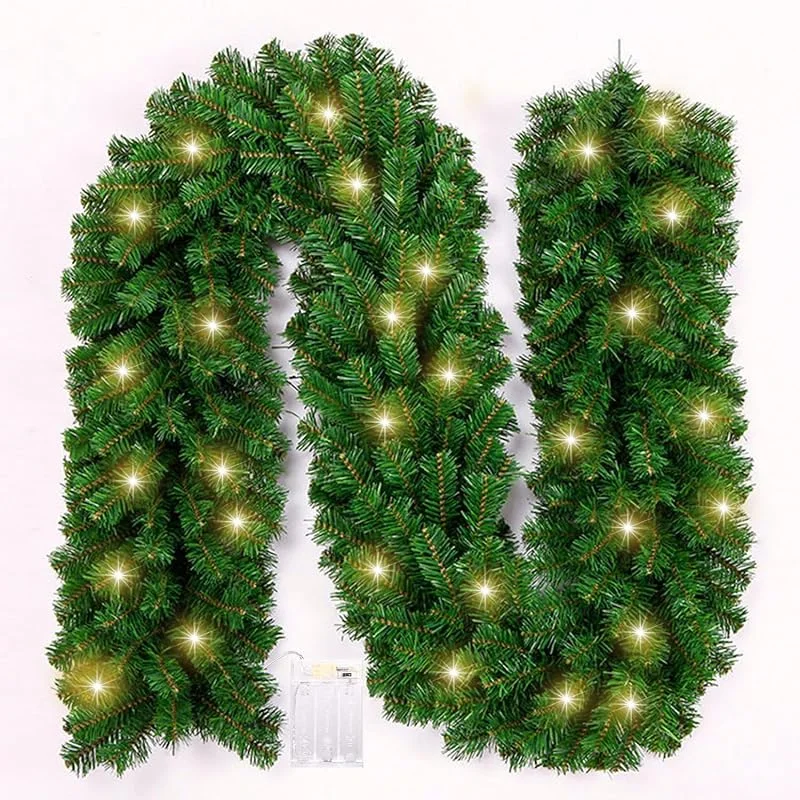 DWTECH Guirnalda de Navidad Decoración con 50 LED Luces, 2.7m, 9 FT Guirnalda Artificial Guirnalda de Hiedra con escaleras chimeneas Puertas decoración navideña Exterior Interior (Verde) — Luces Navidad