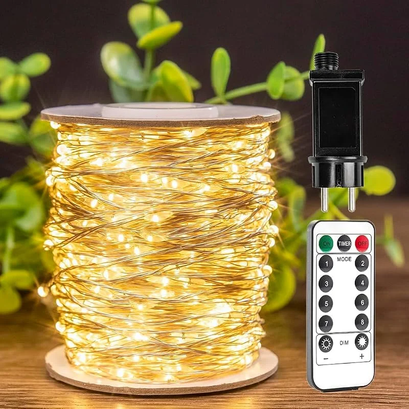 Visita la tienda de ZELUXDOT Luces de Hadas LED Enchufables 30m, espacio de 5 cm entre luces, luces de cadena impermeables blanco cálido 600 LEDs con control remoto para decorar la sala de estar, trasero, boda o Navidad — Luces Navidad