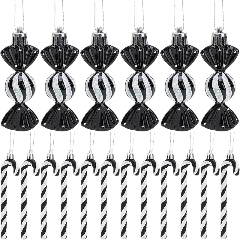 Winwild Adornos navideños Grandes Adornos Decorativos de bastón de Caramelo 18 Piezas Adornos con Purpurina Decoraciones para árboles de Navidad en Blanco y Negro Adornos navideños(12CM) — Decoracion Navidad