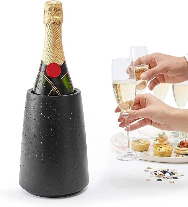 LOMUG Enfriador de vino de acero inoxidable con 2 acumuladores de frío – Enfriador de bebidas y enfriador de botellas para vino, champán, doble pared con manguitos de enfriamiento, juego de enfriador — Vino y mesa festiva