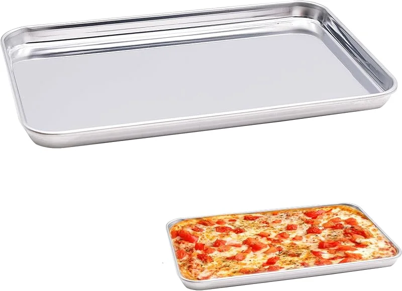 Bakiauli 2 Piezas Bandejas Horno, Bandeja Horno Universal de Acero Inoxidable, Bandeja Rectangular para Pasteles Pollo Asado, 22, 7 x 14, 7 x 1, 2 cm — Hogar y cocina