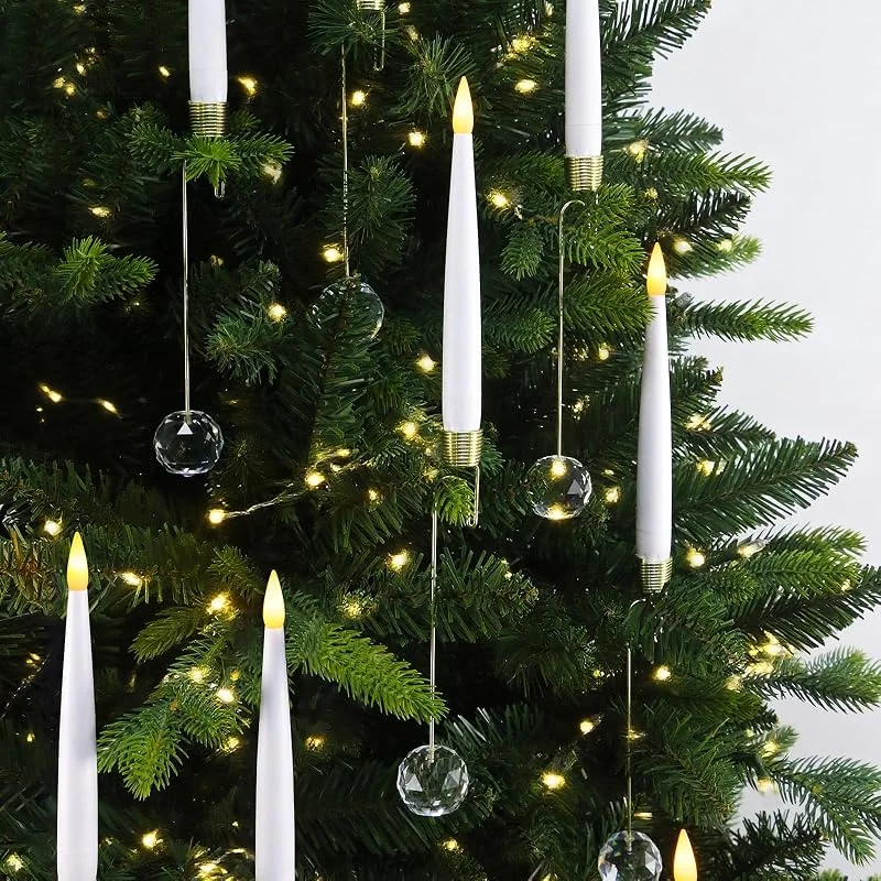 Dixmas Velas LED decorativas para árbol de Navidad: bolas de cristal, mando a distancia ajustable, 12 pilas AAA incluidas, seguras sin llama — Luces Navidad