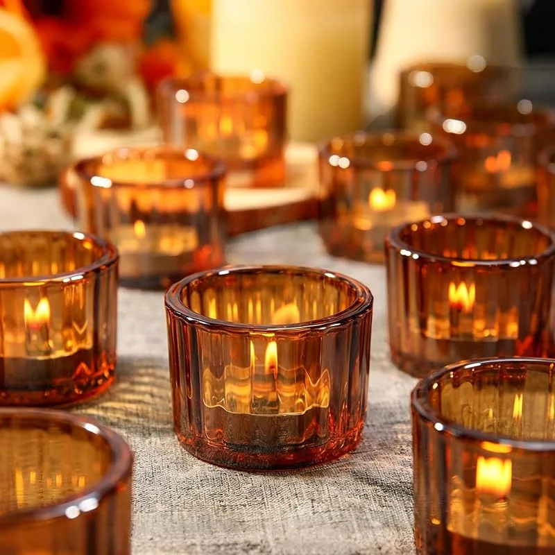 Filltown Juego de 12, 5 x 3, 5 cm, vasos de luz de té vintage para bodas, fiestas de cumpleaños, decoración de mesa (ámbar) — Cena a la luz de velas