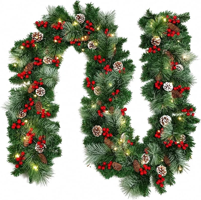 Haoppmof Guirnalda de Navidad con luces, guirnalda de abeto artificial — Decoracion Navidad