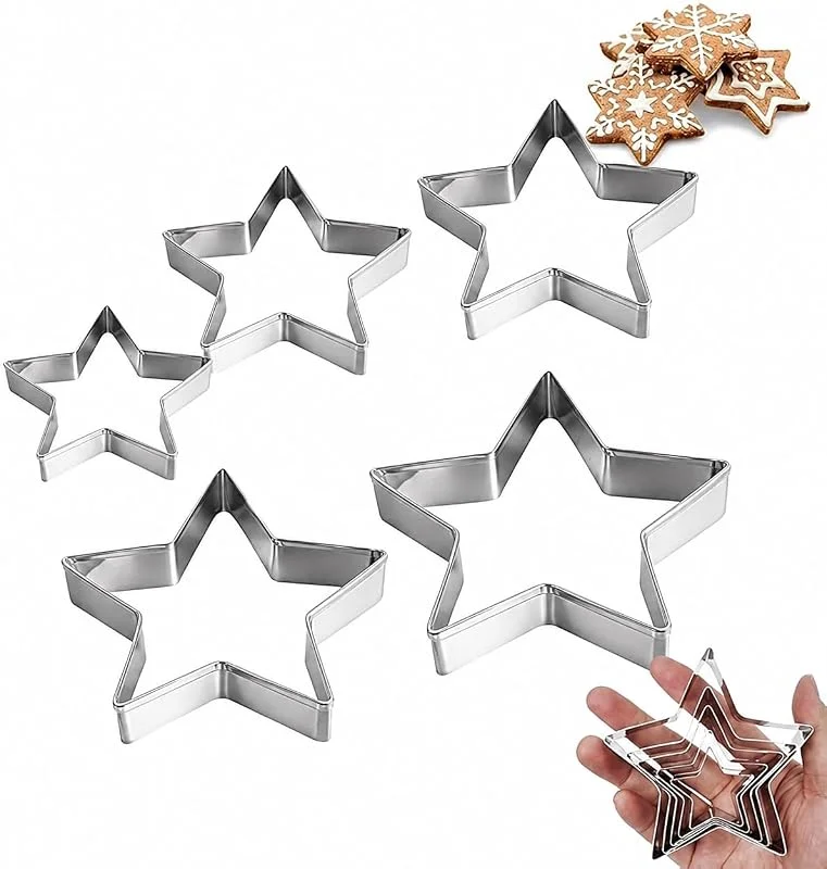 FMPXYYA Juego de 10 Cortadores de Galletas en Forma de Estrella, Moldes de Acero Inoxidable Reutilizables para Galletas, Fondant y Postres, Utensilios de Repostería para Navidad, Cumpleaños y Fiestas — Hogar y cocina