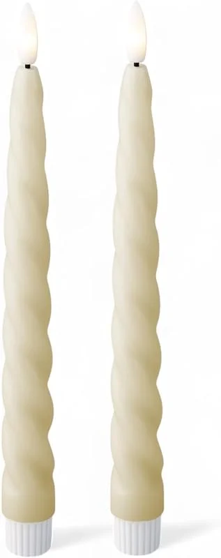 MIJOMA Vela LED de cera con llama realista, temporizador y alimentación por batería, Vela LED para interiores con luz blanca cálida, Aspecto natural (Crema - patrón de ranuras diagonales, Ø2cm x — Luces Navidad