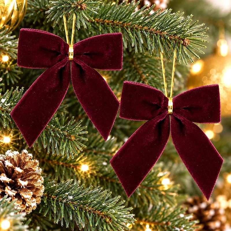 Visita la tienda de G2PLUS G2PLUS Lazos de Terciopelo Navidad Burdeos, 9x9cm, 24PCS — Decoracion Navidad