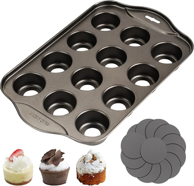 CRITIVE-SHOP Moldes para magdalenas, 12 tazas para hornear, mini molde para tartas de queso con base extraíble, molde antiadherente para cupcakes, moldes para magdalenas dulces, moldes para gelatina, molde para — Hogar y cocina