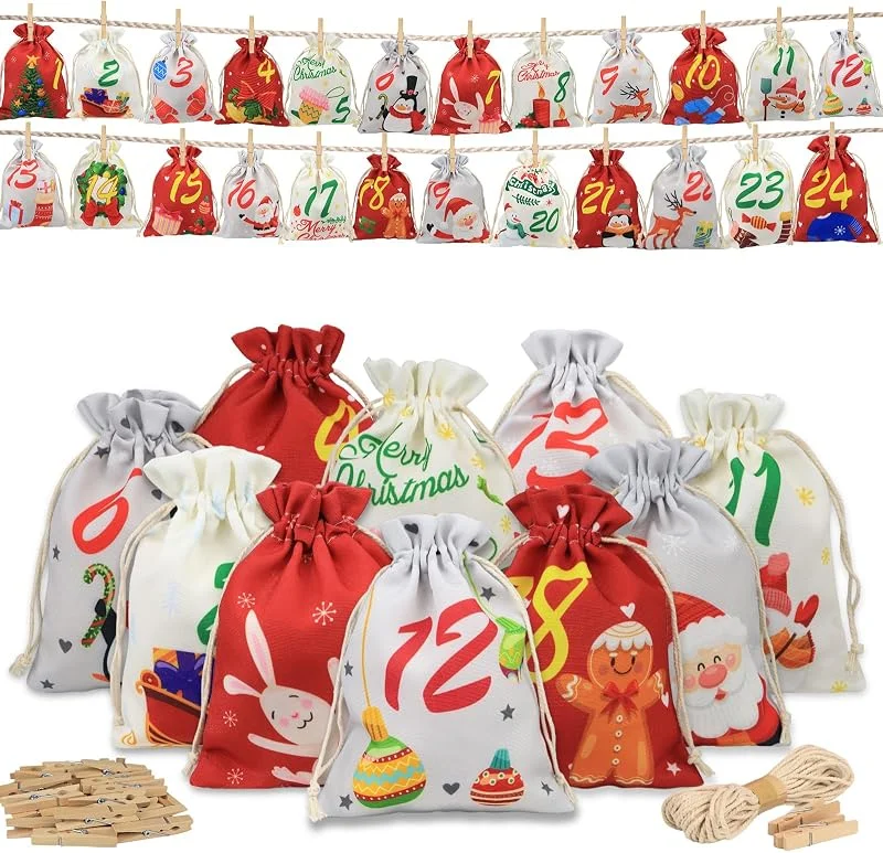 DXRPO Calendario de Adviento para Hombre para Rellenar - 24 Bolsas Reutilizables con Cuerda y Pinzas (18x13cm) - Ideal para Regalos Técnicos, Herramientas, Cerveza — Adviento y mesa