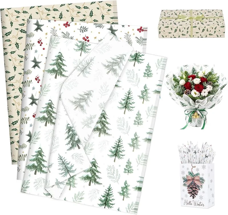 Visita la tienda de Larcenciel Larcenciel Papel Seda para Envolver Navidad, Papel de Seda Blanco y Verde — Envoltorio regalo