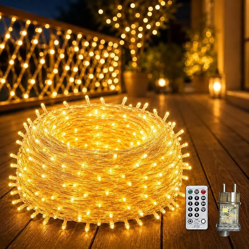 CORST Cadena de luces para exteriores de 100 m, cadena de luces de Navidad larga, para jardín, para exteriores, funciona con electricidad, resistente al agua, con mando a distancia y temporizador — Luces Navidad