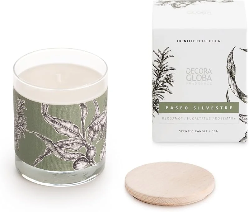 Visita la tienda de DG DECORA GLOBA DECORAGLOBA - Vela Aromática en Vaso de Cristal - Fragancia Paseo Silvestre - Aroma a pino, romero y eucalipto - Colección Identity Mediterráneo - 50 Horas de Quemado (220gr) — Cena a la luz de velas