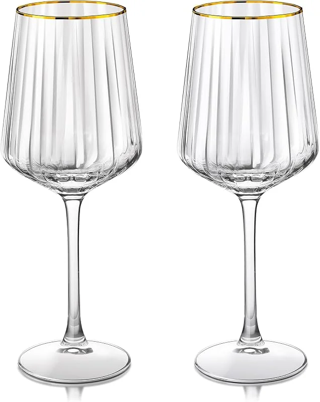 Visita la tienda de Joeyan Joeyan 560ml Rayas Copas de Vino Tinto con Borde Dorado, Juego de 2 — Vino y mesa festiva