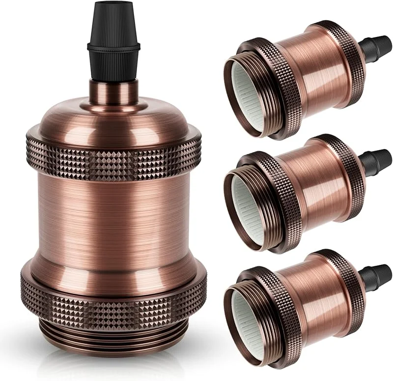 Visita la tienda de DiCUNO DiCUNO Portalámparas E27 vintage, Red Copper Bases Edison retro, Pack de 4 — Cena a la luz de velas