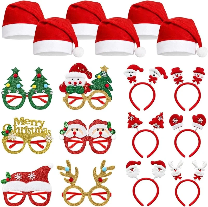 Flying Pottery 18 Piezas Gafas de Navidad, Diademas Navideñas, Gorro de Papá Noel — Ropa Navidad
