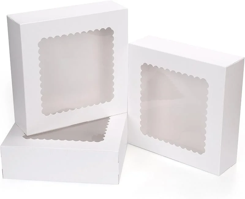 GXFCING 24 Cajas para Tartas Blancas con Ventana, 20, 4 x 20, 4 x 6, 4 cm Cajas Para Cupcakes, Cartón Alimentario, Caja de Pastelería para Galletas, Magdalenas, Postres, Navidad, Cumpleaños, Bodas — Envoltorio regalo