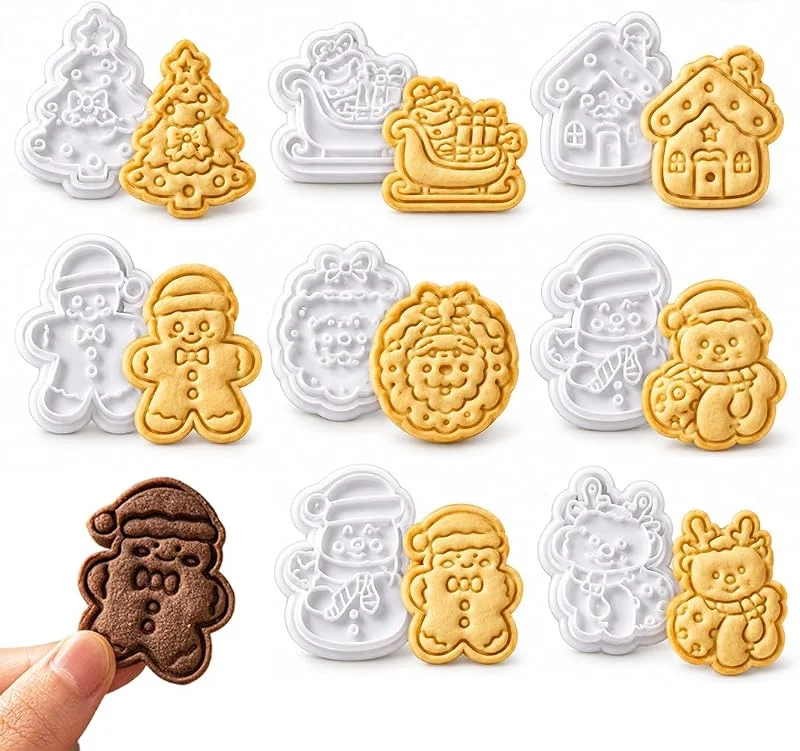 CEJAS Set de 8 Cortadores de Galletas Navidad – Diseño 3D – De Plástico Alimentario – Ideal para Galletas & Fondant – Perfecto para Horneado Navideño y Fiestas Festivas — Hogar y cocina