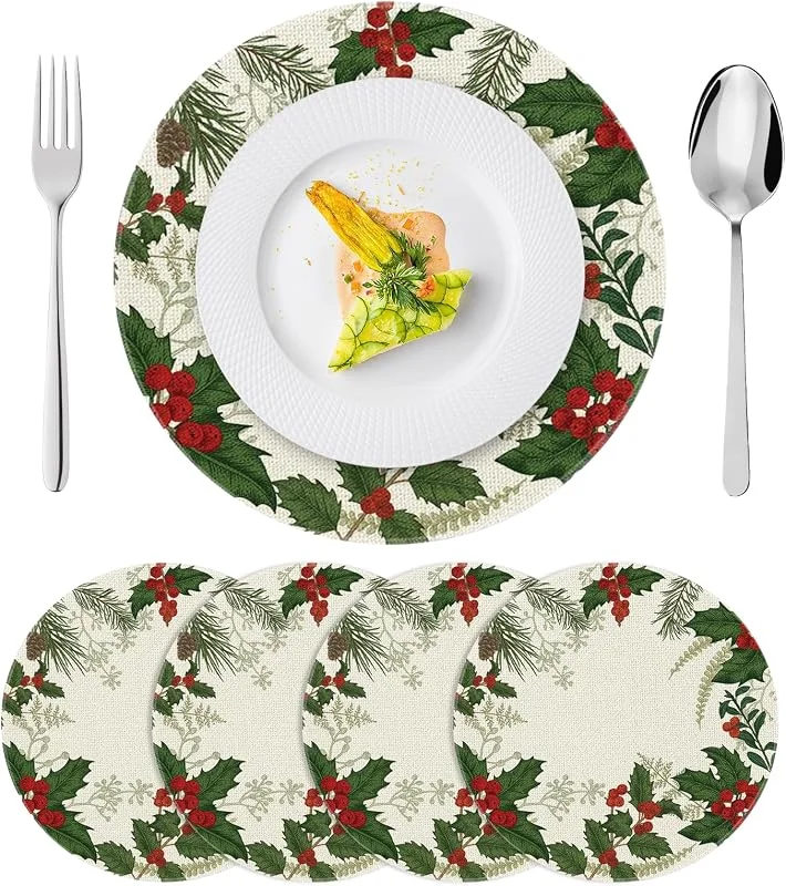 PPGGOPP Manteles Individuales de Navidad, 4PCS Mantel Individual de Navidad, Manteles Individuales Navideños manteles Individuales para Cocina, Mesa de Comedor, Hotel, decoración de Mesa de Christmas (F) — Hogar y cocina