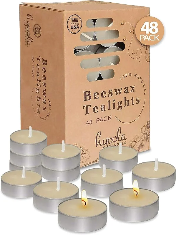Hyoola White Beeswax Tealight Candles in Aluminum Cup - 48 Pack - 100% Pure Natural Beeswax Candles — Cena a la luz de velas