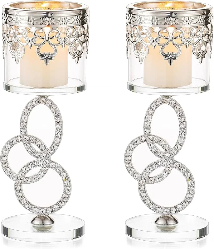 Visita la tienda de Sziqiqi Sziqiqi Portavelas de Columna de Cristal, 2 Piezas de Candelabros Plata, Velas para Candelabros Centro de Mesa para Aniversario Boda Regalos y Decoración Navideña Mesa — Cena a la luz de velas