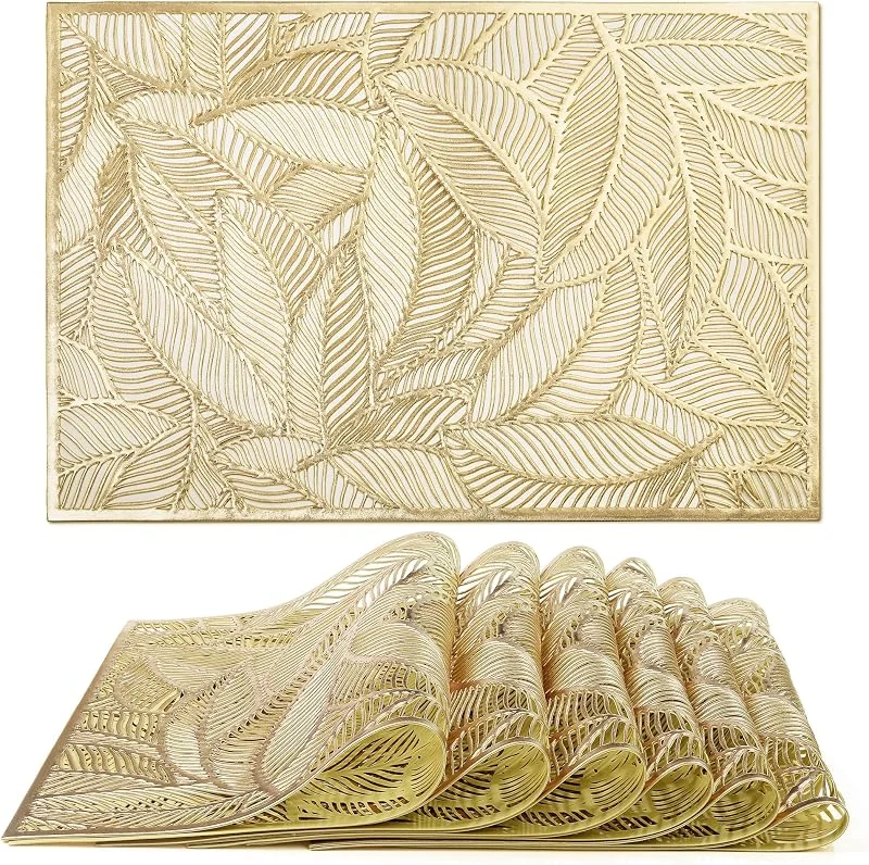 Visita la tienda de fanquare fanquare Juego de 6 manteles Individuales, manteles Individuales rectangulares de Pan de Oro para Navidad, Antideslizantes, aislantes del Calor, para Bodas, cenas, restaurantes, 45x30cm — Hogar y cocina