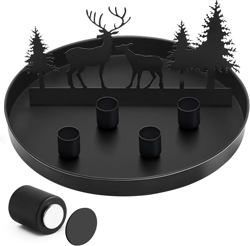 Chuner Bandeja magnética para velas de Adviento, diámetro de 25 cm, con 4 soportes magnéticos de metal, soporte para velas de Navidad, corona de Adviento, bandeja decorativa, soporte para velas, color negro — Adviento y mesa