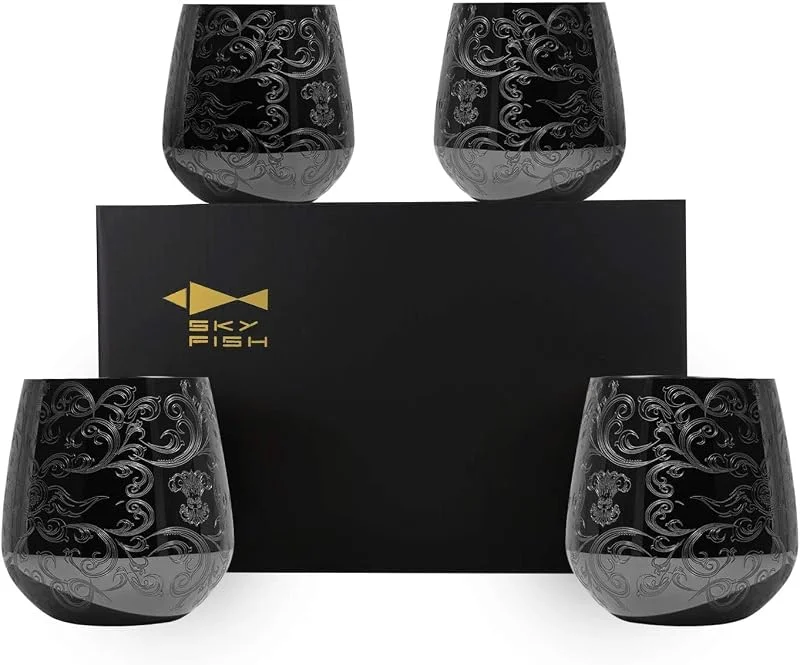 Visita la tienda de SKY FISH SKY FISH Copas de Vino de Acero Inoxidable Sin Tallo, Juego de 4 Copas de Cóctel, 18 Onzas, Negro. — Vino y mesa festiva