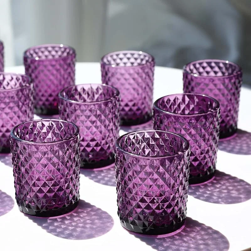 Woho Juego de 12 portavelas votivos morados, portavelas de Cristal para decoración de Fiesta de Halloween Vintage, decoración de Centro de Mesa de Boda o Compromiso — Cena a la luz de velas