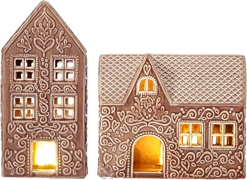 Wds Wondrous Decoraciones navideñas de Pan de Jengibre decoración de la casa, Ilumina la casa de Jengibre de cerámica con Velas, Pueblo navideño y Decoraciones de la Ciudad para la Mesa de Invierno — Decoracion Navidad