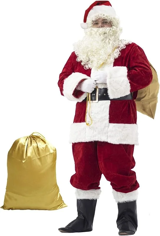 Ahititi Trajes de Papá Noel para Hombres, Conjunto de Disfraces de Navidad de Terciopelo de Lujo para Adultos (10 pcs) — Ropa Navidad