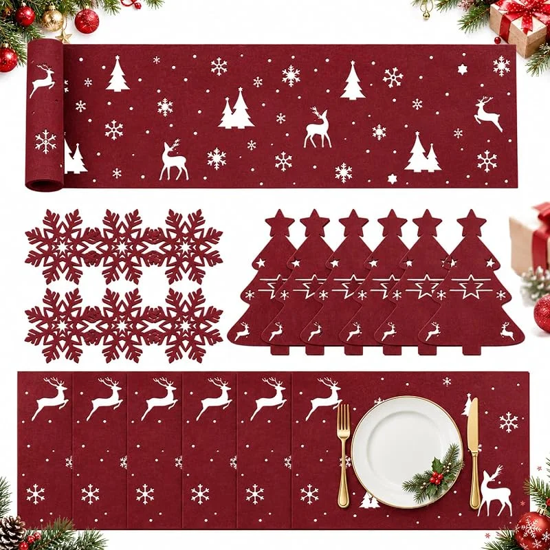 Herbst Juego de 19 manteles individuales, diseño navideño, color rojo — Hogar y cocina