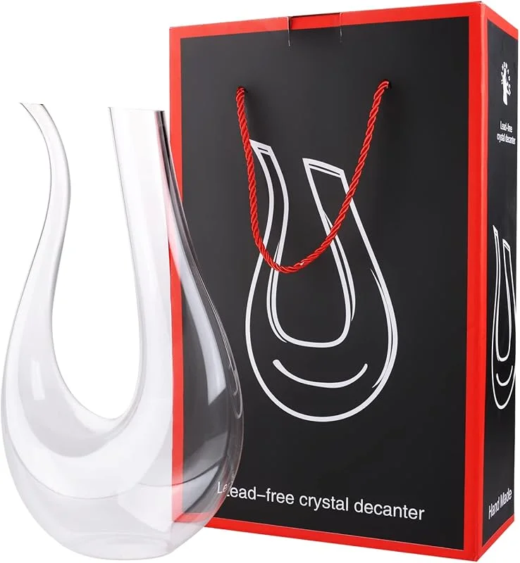 JMIATRY Decantador de vino, aireador de vino de cristal de 1, 5 l, decantador de vino tinto clásico en forma de U con boquilla inclinada fácil de verter — Vino y mesa festiva
