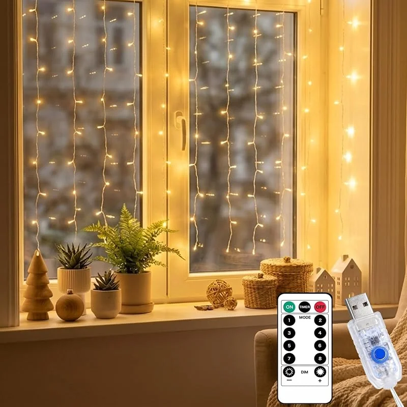Afaiup Cortina de luces LED para interior de 1 x 1 m, con mando a distancia — Luces Navidad