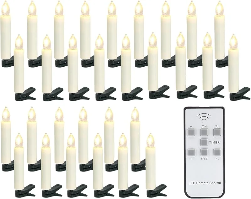 Bovrisy 30 velas parpadeantes para árbol de Navidad, velas de clip para árbol de Navidad, funciona con pilas con control remoto, velas LED sin llama para decoración del hogar y fiesta de Navidad — Luces Navidad