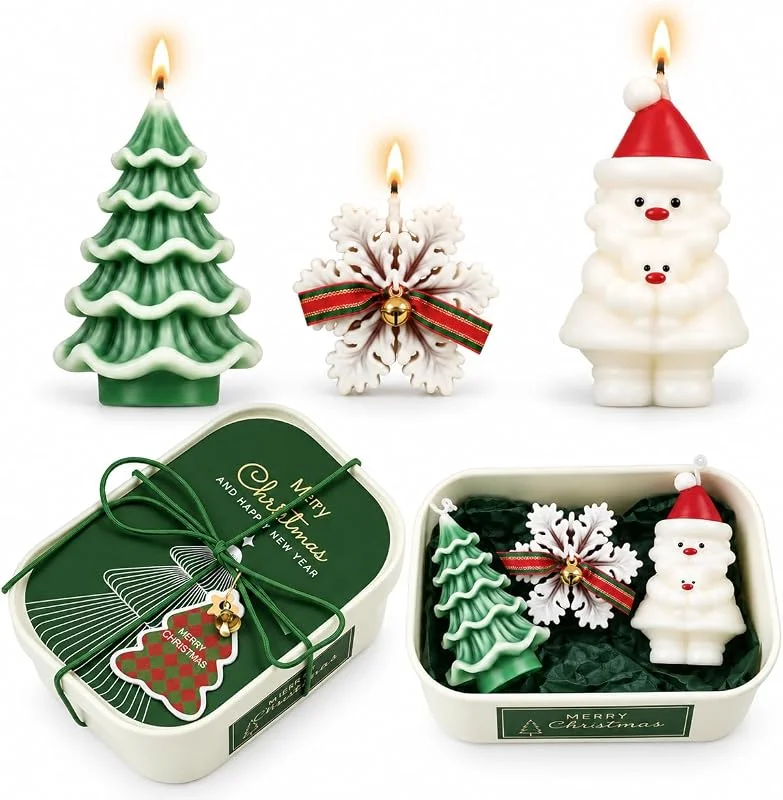 YESAH 3 Velas Perfumadas de Navidad con Cera de Soja en Caja de Regalo — Envoltorio regalo