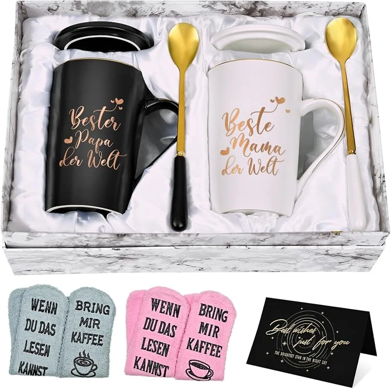 Joymaking Set de taza de café con regalo de calcetín, taza regalo para la mejor mamá y papá del mundo para el Día de la Madre y el Día del Padre Navidad, idea de regalo personalizada para padres 400ml — Adviento y mesa