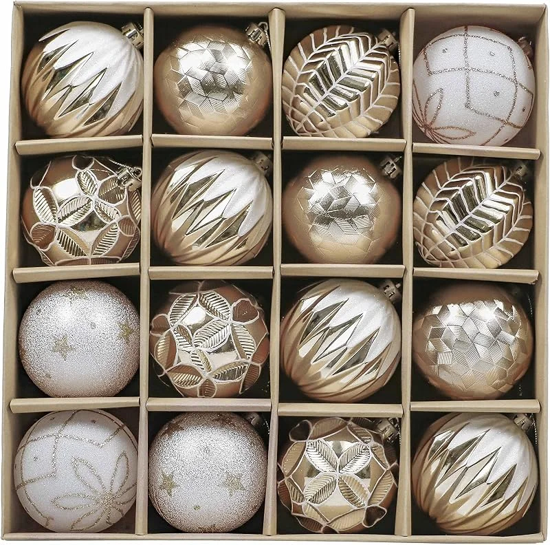 Visita la tienda de Valery Madelyn Valery Madelyn Bolas de Navidad Elegante Blanco y Dorado, Adornos de Bolas Plásticas Infrangibles, con Caja de Papel Kraft, para la Decoración del Árbol de Navidad (Juego de 16, 8cm) — Decoracion Navidad
