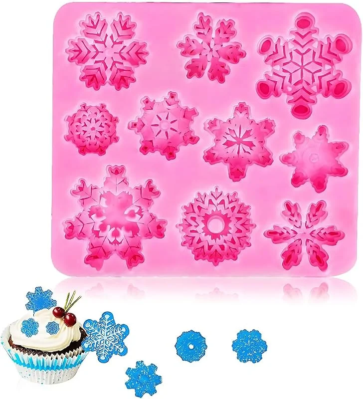 BQRKOTM 1 unidades Copo de Nieve Moldes, 10 Compartimentos para tarta Chocolate Pudding Jelly para magdalenas bandejas, para decoración de Fiestas, Navidad — Hogar y cocina