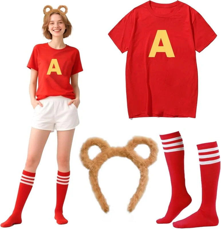 Werownsgso Conjunto de 3 piezas de disfraces de ardillas con diadema de ardillas, camiseta de fútbol, calcetines de ardillas, disfraz de animal, adecuado para Halloween, carnaval, fiesta de juegos de — Ropa Navidad
