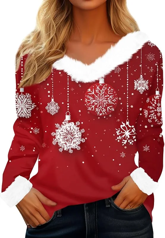 TOFOTL Camisetas navideñas Mujer Original Acogedor Ropa Navidad Mujer Alegre