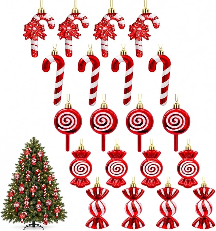 ZMaglorian Adornos Arbol Navidad 20 Piezas – Adornos Navideños Bastones de Caramelo – Decoraciones Rojas & Blancas para Árbol & Corona — Decoracion Navidad
